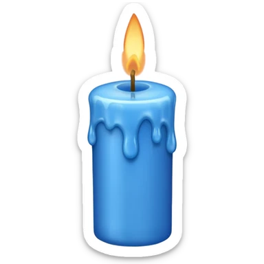 A blue candle at 45 degree angle, wax dripping down sticker