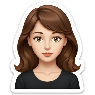 kahverengi uzun Dalgalı saçlı, hafif perçemli; kehribar gözlü, küçük kalkık burunlu ve dolgun dudaklı. Oval yüzlü, çıkık elmacık kemikli. Omuzları geniş, beli ince, kalçası dolgun.şık bir tarzda, dikkat çekici bir kadın. siyah üstü olucak. sticker