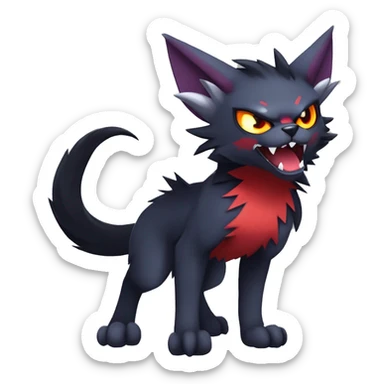   cool edgy beautiful fantasy anime-style dark animal vampiric Litten-Zoroark-Nargacuga-cat-hybrid Fakemon with big fangs and bat-ears full body sticker
