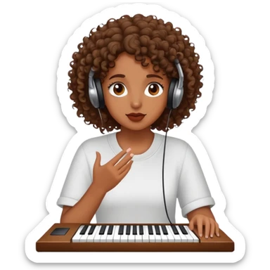 A brown-skinned girl with curly hair is listening to a song by 6lack sticker