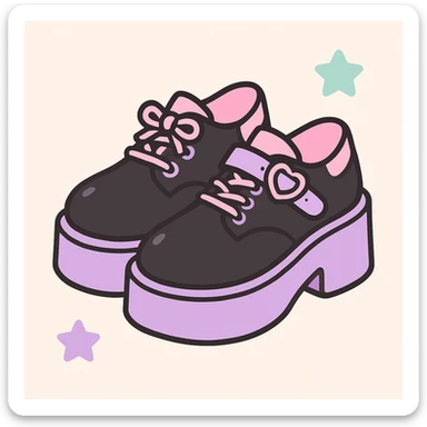 Add pastel pink and pastel purple accents to the BLACKPINK-inspired gothic shoes, keep them cute and stylish, kawaii style, no hearts. sticker
