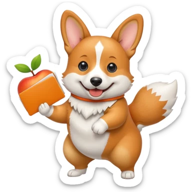 playful corgi emoji carrying several resumes in its mouth, tail up, no hands, clean and iconic, apple emoji style sticker