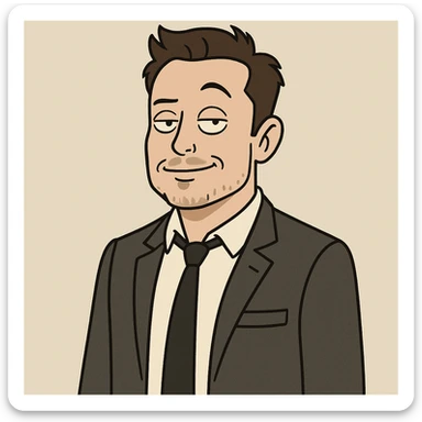 Elon Musk as a cartoon character, business attire, confident expression, simple background sticker