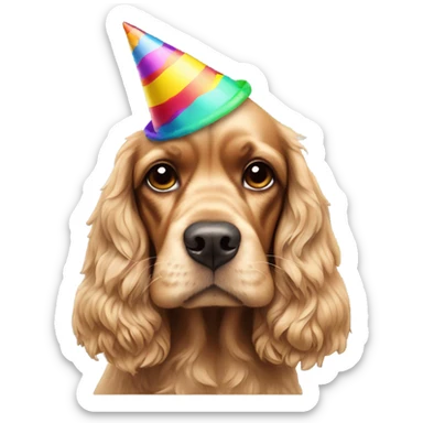 cocker spaniel with party hat sticker