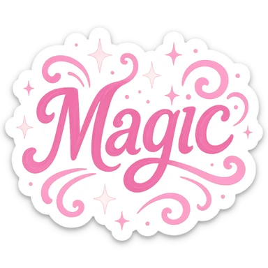 the word 'magic' in a creative, pink-themed style, no background sticker