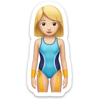 a 12 year old girl in a swim suit, with mountain background sticker