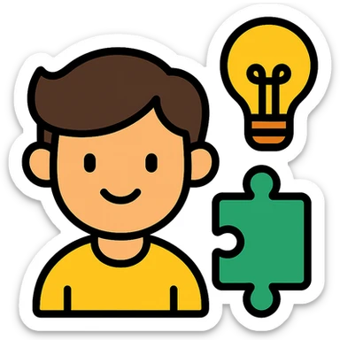 boy’s face with a puzzle piece and lightbulb, representing genius sticker