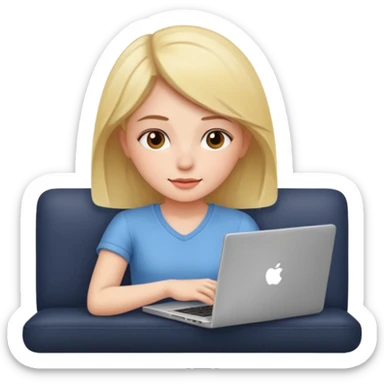 A girl is working with a laptop while lying on the sofa sticker