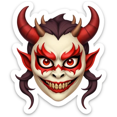 woman wearing a scary demon mask with horns sticker