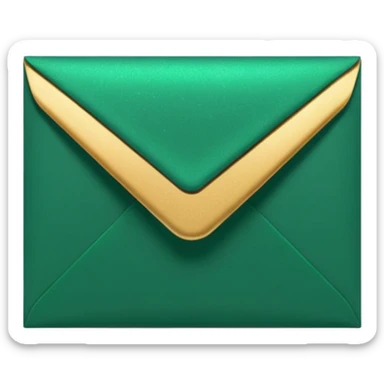 3D minimal envelope icon with subtle star or sparkle accent, matte finish, deep green (#0B3D2C), gold (#C9B037) sparkle, Apple style, sleek and premium, soft shadow, transparent background sticker