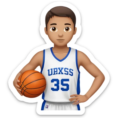 Giocatore basket con il pallone con il numero 35 e completino azzurro e bianco sticker