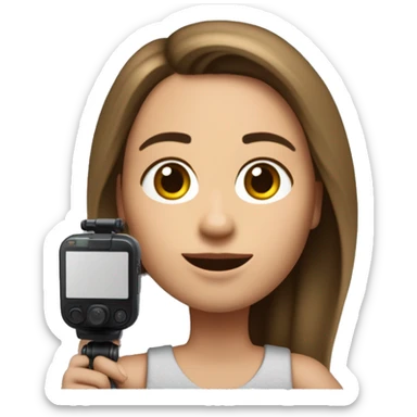Mujer joven de cabello crespo ondulado, editando contenido o grabando si puedes poner un Dji Oslo pocket 3 o una cámara sería mejor  sticker