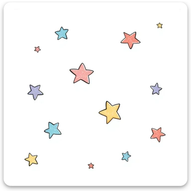 glittery sparkling stars in various sizes in pastel colors dd9fb0 ffc6d3 a3bfc9 c4bee2 f1b091, hand-drawn doodle style sticker