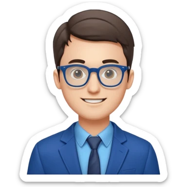 An outgoing marketer male in his late 20s, bespectacled and cheerful image sticker