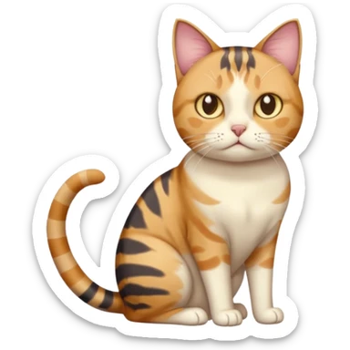 full body calico tabby cat with skinny head and fat body with an anxious face sticker