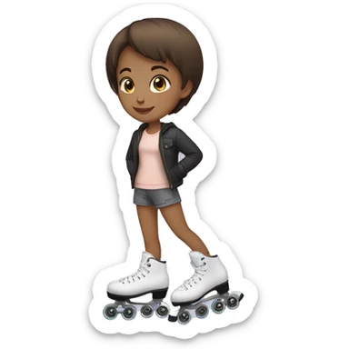 girl brown short hair with white road  skates  sticker