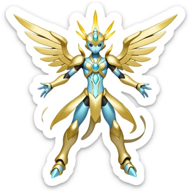 Shiny Futuristic Celestial Godly Divine Fakemon-Pokemon-Digimon-Spectrobes-fusion, full body sticker