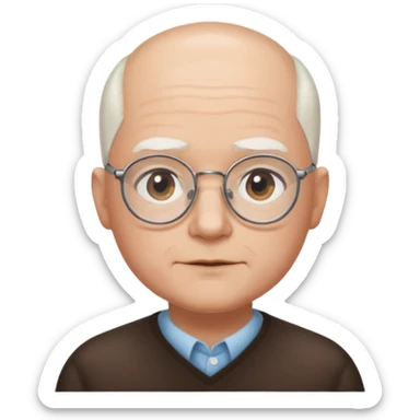 chauve cheveux blanc visage rond lunette gros sourcils sticker