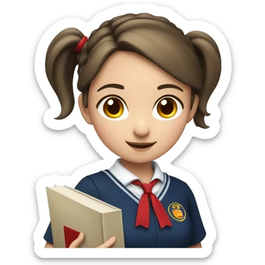 girl in a dark blue school uniform with a red collar, with two pigtails and a book in her hands sticker