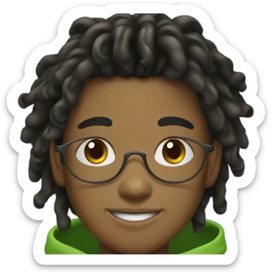 smiling black teenager boy with black locs wearing a green hoodie sticker