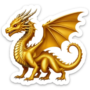 a golden dragon with two legs and two wings sticker