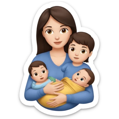Beautiful Brunette Mother holding a baby and two young sons, realistic  sticker