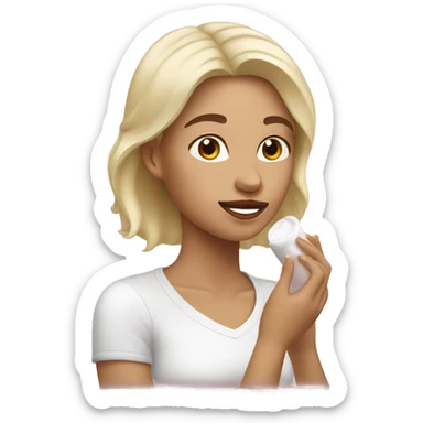 white brown-hair girl applying cream on face sticker