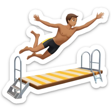 A person throwing himself off of a diving board, looking determined. Below them is a pool of water labeled “Confidence.” Instead of hesitating, they count 5-4-3-2-1 and jump in, representing taking action despite fear. sticker