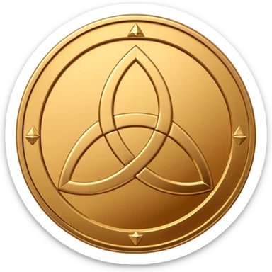 Gold coin with a triquetra and an overlapping triangle on it sticker