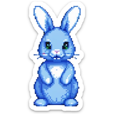 blue easter bunny, minimalist pixel art sticker