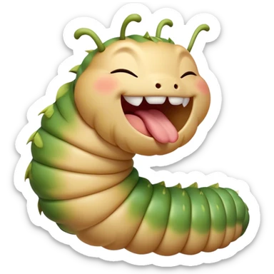Cinematic Adorable Yawning Caterpillar Portrait Emoji, Head tilted slightly with a dramatic, wide-open yawn, showcasing a plump, segmented body with softly drooping edges and sleepy, half-closed eyes, Simplified yet irresistibly cute features, highly detailed, glowing with a soft, cozy natural glow, high shine, relaxed yet expressive, stylized with a dash of whimsical transformation charm, soft glowing outline, capturing the essence of a drowsy caterpillar that appears ready to stretch and yawn its way out of the screen! sticker
