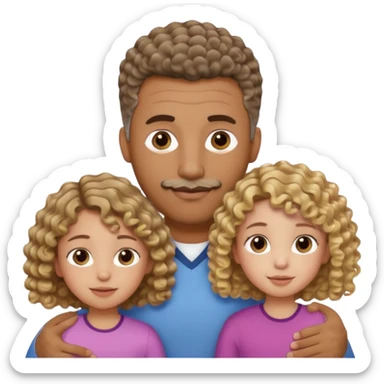 Brown dad with short fade with his two daughtersbone who is 5 and has curly brown and blone hair and one who is smaller who has wavy hair mixed race sticker