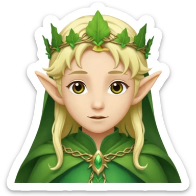 Forest Elf – elegant green-skinned elf with leaf crown and cloak, blonde hair sticker