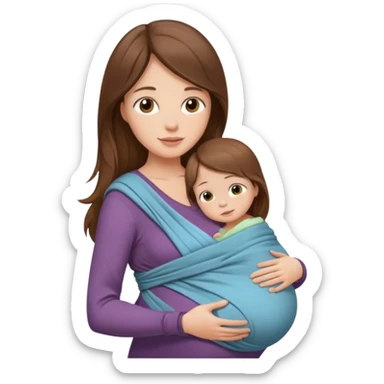 Pregnancy babywearing mom with long brown hair and fair skin with a small baby and wrap  sticker