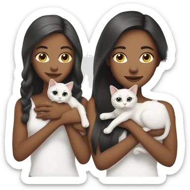 Two long hair girls with white skin and two cats in their hands sticker