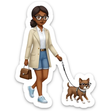 white nerd glasses being walked on a leash by darker female  sticker
