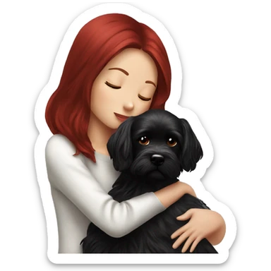 Dark-red-haired girl kiss her Black-Maltese-Black-dog sticker