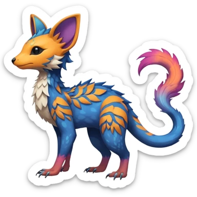 Beautiful pretty cool edgy elegant realistic Feral Rare Fantasy colorful vibrant Vernid-Trico-species-Fakemon-creature by LiLaiRa, random markings, tufted tail, tufted ears, full body sticker