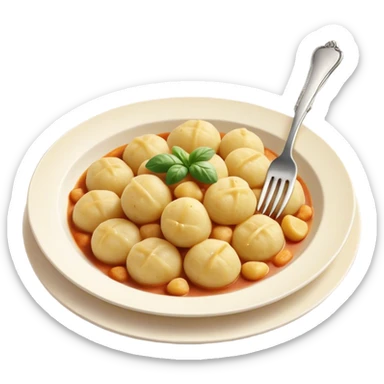 Gnocchi Cinematic Realistic Gnocchi Dish Emoji, depicted as tender potato dumplings garnished with iconic fork marks on top, rendered with soft textures and warm, inviting lighting. sticker