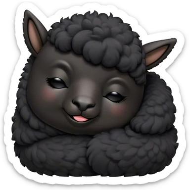 Meme-Worthy Cute Sleeping Black Alpaca Portrait Emoji, Head resting peacefully with a contented smile, showcasing a delightfully sturdy build and a luxuriously soft jet-black fleece, eyes shut in a serene nap, Simplified yet hilariously adorable features, highly detailed, glowing with a soft, drowsy light, high shine, relaxed and utterly lovable, stylized with an air of playful laziness, bright and heartwarming, soft glowing outline, capturing the essence of a comically sleepy alpaca, so meme-worthy it feels like it could instantly become the next viral sensation of adorable slumber! sticker