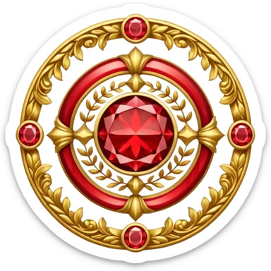 Golden circle crest with red gems sticker