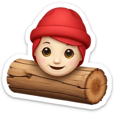 reate a small, clean and expressive emoji in the style of Discord emojis, featuring the Catalan ‘Cagatió’ (Tió de Nadal). The emoji should show a cute wooden log with a friendly smiling face, wearing the traditional red ‘barretina’ hat, with small simple legs sticker
