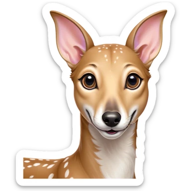 Cinematic Comical Fawn Greyhound Portrait Emoji, Head tilted dramatically with an exaggeratedly amused expression, featuring a striking fawn Fur with subtle elegance, wide, expressive eyes filled with playful disbelief, Simplified yet hilariously expressive features, highly detailed, glowing with a slightly sassy glow, high shine, dramatic yet playful, stylized with an air of cheeky charm, bright and endearing, soft glowing outline, capturing the essence of a spirited and over-the-top racer, so meme-worthy it feels like it could side-eye its way into internet fame instantly! sticker