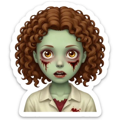 girl zombie with curly brown hair sticker