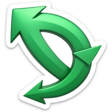 iOS-style 3D emoji: a glossy green arrow curving upward sticker