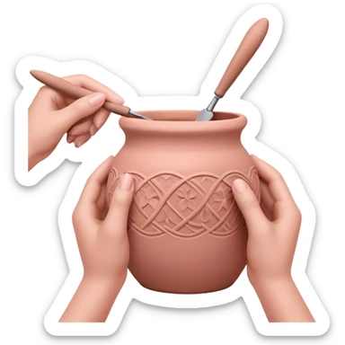 hands using pottery tools to add texture to pink clay, showing various texture tools creating patterns sticker