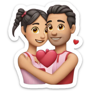 Man loves woman with pigtails, hearts around them sticker