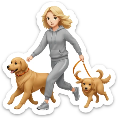 A beautiful girl with fair skin wearing a sweatshirt and sweatpants chasing a dog sticker