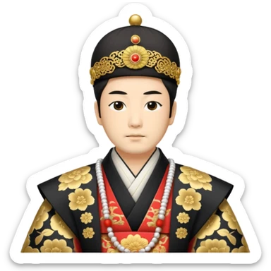 Japanese emperor, Edo period, wearing ceremonial ho and kanmuri, regal pose sticker