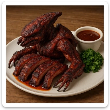 an elite from "Halo: Combat Evolved" except it's cooked and plated as succulent smoked ribs sticker